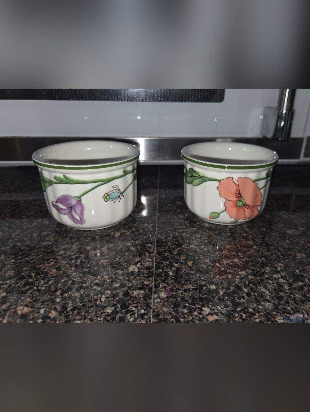 White Ceramic Floral Ramekins - Set of 2